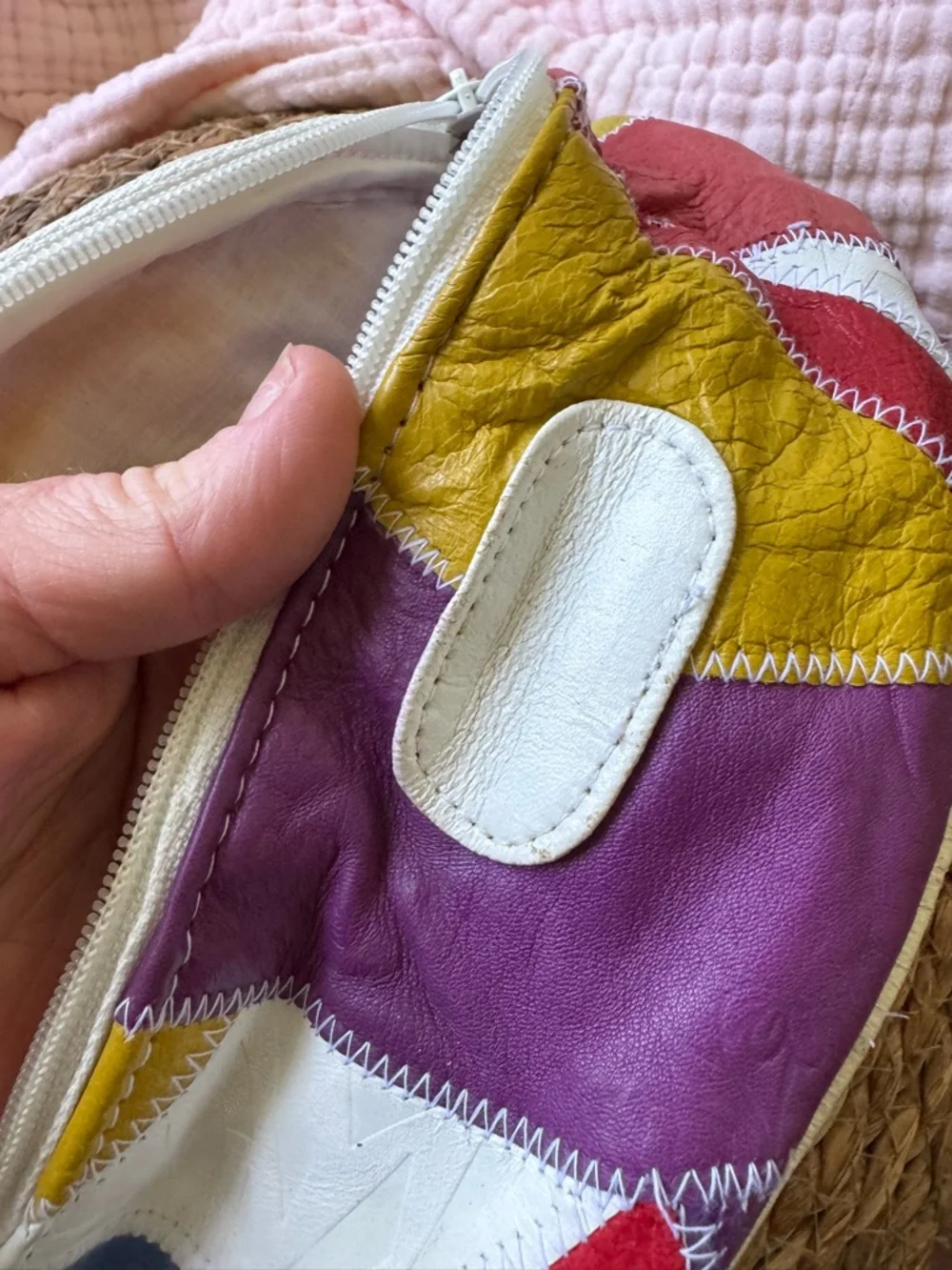 Vtg Colorblock Leather Fanny pack Mini Bag - fun colors, retro af - Picture 3 of 6